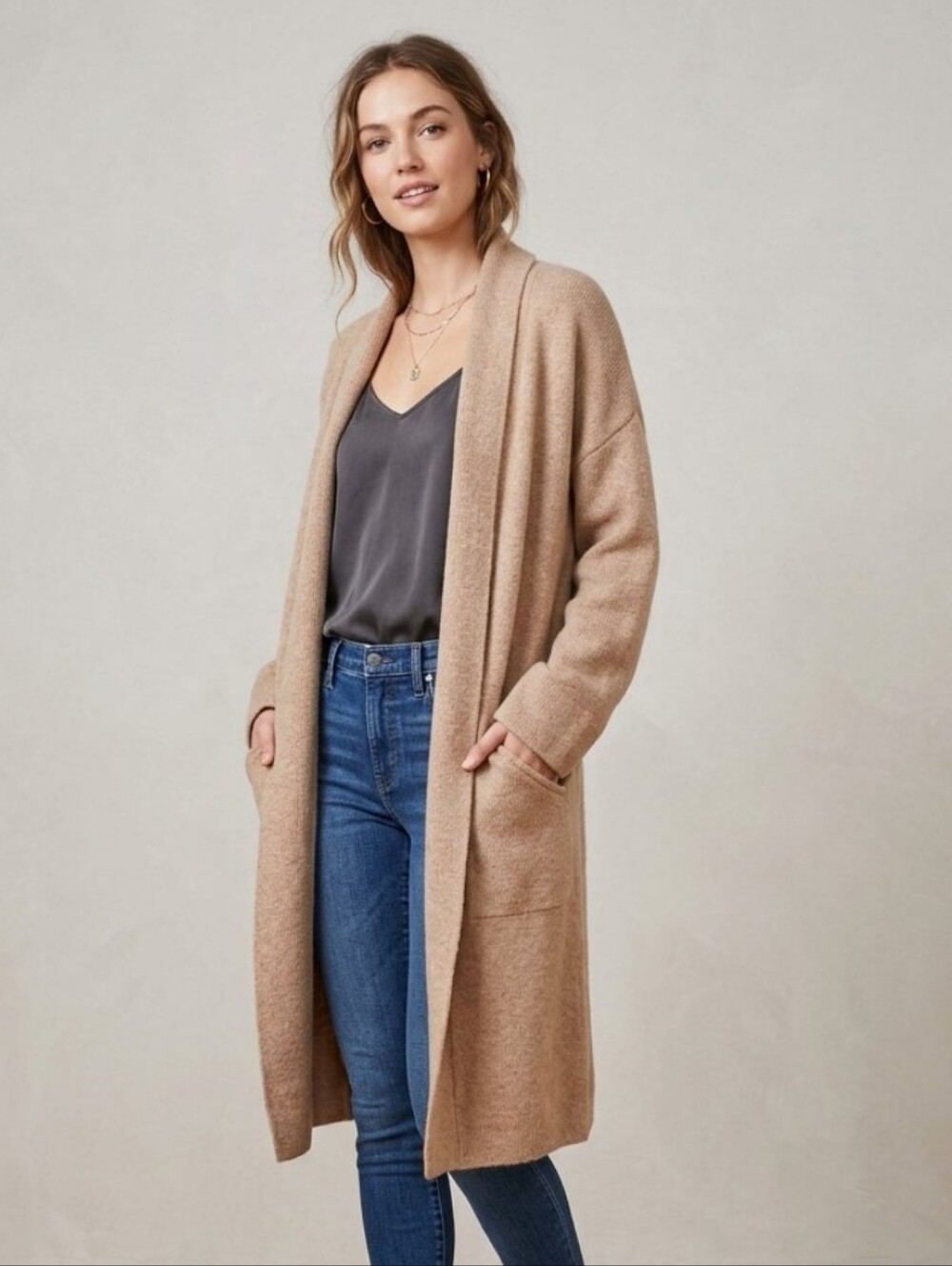 Madewell Cozy Open-Front Camel Merino Wool  Cardigan Sweater Sz S